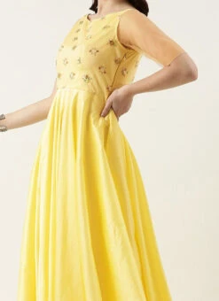 White Net Sequins N Yellow Gown Festive Wear