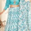 White Organza Digital Print Umbrella Lehenga Festive Wear