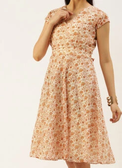 White Printed Art Silk Mini Dress After Six Wear