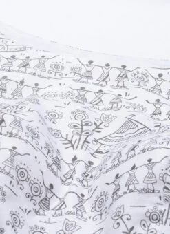 White Rayon Printed Gathered Maxi Dress Festive Wear -C Bazaar Shop White Rayon Printed Gathered Maxi Dress DRBS02105422 rrc1