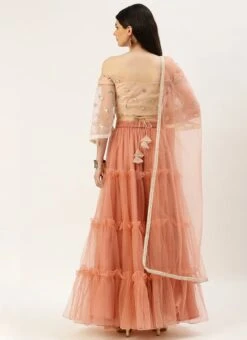 Dupatta From White Sequins N Peach Net Tiered Lehenga After Six Wear 11 Dupatta From White Sequins N Peach Net Tiered Lehenga After Six Wear -C Bazaar Shop White Sequins N Peach Net Tiered Lehenga GHBS02212562 b