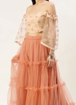 Dupatta From White Sequins N Peach Net Tiered Lehenga After Six Wear