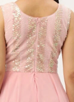 White Sequins N Pink Georgette Flared Gown Party Wear -C Bazaar Shop White Sequins N Pink Georgette Flared Gown IWBS02301810 rrc2