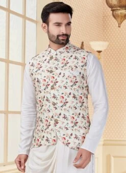 White Soft Silk Kurta Pyjama With Jacket Party Wear 5 White Soft Silk Kurta Pyjama With Jacket Party Wear -C Bazaar Shop White Soft Silk Kurta Pyjama With Jacket KPSSGR1224 b