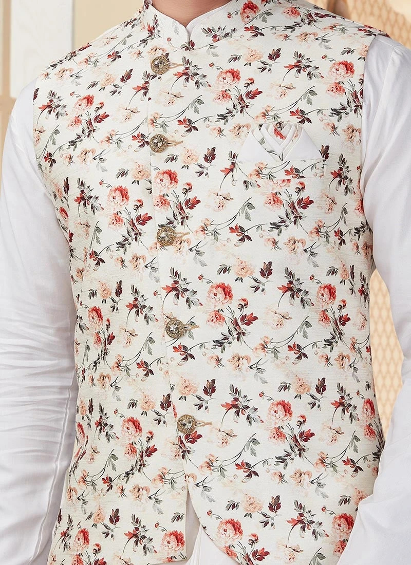 White Soft Silk Kurta Pyjama With Jacket Party Wear 1 White Soft Silk Kurta Pyjama With Jacket Party Wear