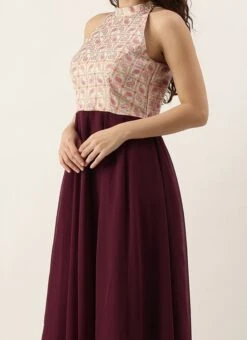 White Tie N Dye Nylon Purple Flared Dress Festive Wear