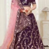 Wine Art Silk Embroidered A Line Lehenga Party Wear