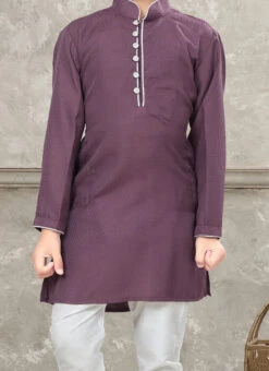 Wine Art Silk Kids Boys Kurta Pyjama Party Wear