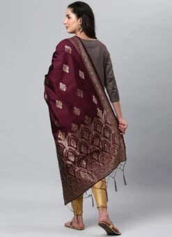 Wine Benarasi Silk Jacquard Woven Dupatta Festive Wear -C Bazaar Shop Wine Benarasi Silk Jacquard Woven Dupatta DPSLI1402104WIN b