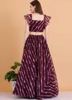 Wine Digital Printed Organza Lehenga Set Party Wear -C Bazaar Shop Wine Digital Printed Organza Lehenga Set GHBS02304002 b 1