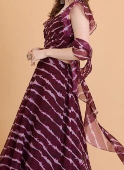 Wine Digital Printed Organza Lehenga Set Party Wear