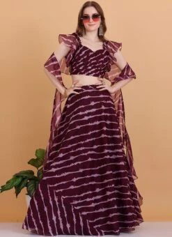 Wine Digital Printed Organza Lehenga Set Party Wear -C Bazaar Shop Wine Digital Printed Organza Lehenga Set GHBS02304002 u 1