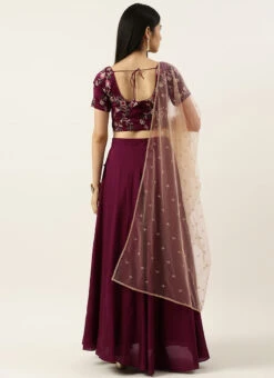 Wine Embroidered Low Neck Lehenga Festive Wear -C Bazaar Shop Wine Embroidered Low Neck Lehenga GHBS02205860 b