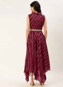 Wine Foil Printed Chinon Maxi Dress Festive Wear -C Bazaar Shop Wine Foil Printed Chinon Maxi Dress DRBS02211200 b