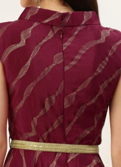 Wine Foil Printed Chinon Maxi Dress Festive Wear -C Bazaar Shop Wine Foil Printed Chinon Maxi Dress DRBS02211200 rrc2