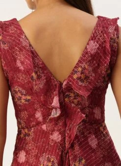 Wine Georgette Digital Print V Neck Gown Party Wear -C Bazaar Shop Wine Georgette Digital Print V Neck Gown IWBS02301782 rrc2