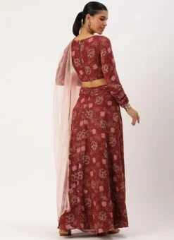 Wine Georgette Digital Printed Lehenga Set Festive Wear -C Bazaar Shop Wine Georgette Digital Printed Lehenga Set GHBS02301107 b