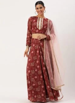 Wine Georgette Digital Printed Lehenga Set Festive Wear -C Bazaar Shop Wine Georgette Digital Printed Lehenga Set GHBS02301107 u