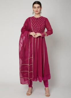 Wine Georgette Sequins Embroidered Anarkali Suit Wedding Wear -C Bazaar Shop Wine Georgette Sequins Embroidered Anarkali Suit SLDVC174 u