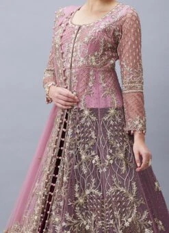 Wine Velvet Hand Work Lehenga N Onion Pink Net Long Choli With Dupatta Wedding Wear