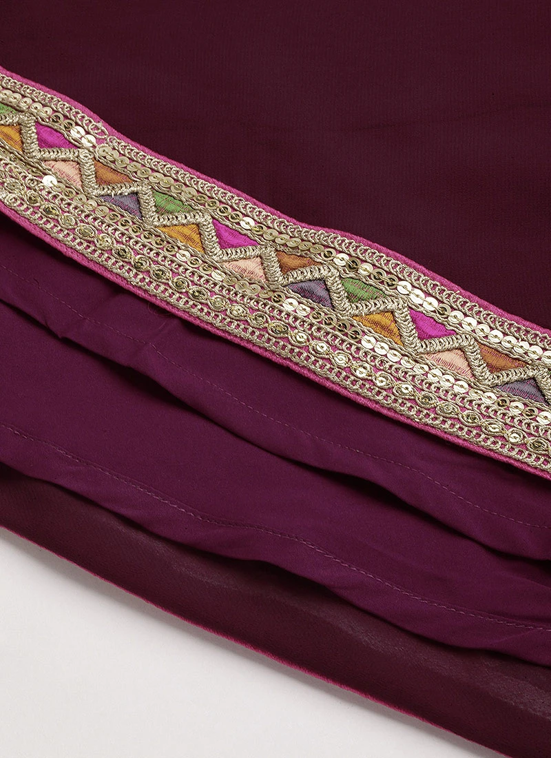 Wine Viscose Embroidered Pink Lehenga Wedding Wear 8 Wine Viscose Embroidered Pink Lehenga Wedding Wear - Image 8