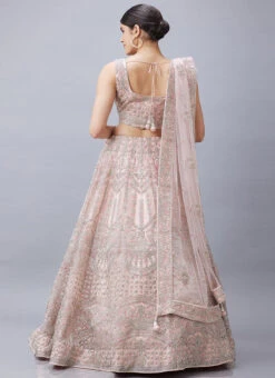 Pink Net Thread Zari Embroidered N Hand Work Umbrella Lehenga Choli Wedding Wear -C Bazaar Shop Women Pink Net Thread Zari Embroidered N Hand Work Umbrella Lehenga Choli GHCBF5371 b