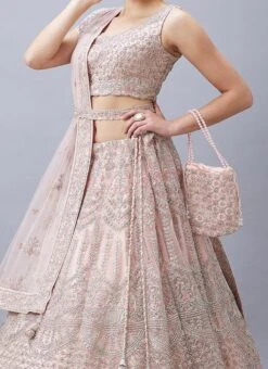 Pink Net Thread Zari Embroidered N Hand Work Umbrella Lehenga Choli Wedding Wear