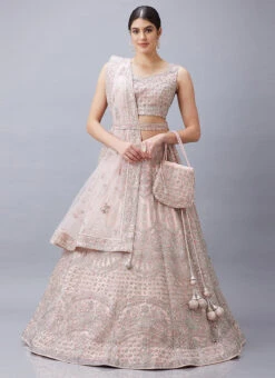 Pink Net Thread Zari Embroidered N Hand Work Umbrella Lehenga Choli Wedding Wear -C Bazaar Shop Women Pink Net Thread Zari Embroidered N Hand Work Umbrella Lehenga Choli GHCBF5371 u