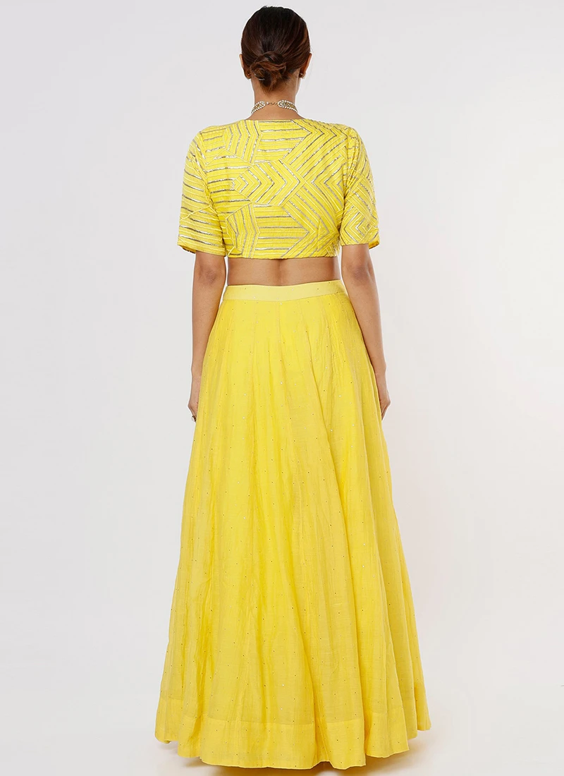 Yellow Art Silk Chanderi Umbrella Lehenga Party Wear 4 Yellow Art Silk Chanderi Umbrella Lehenga Party Wear - Image 4