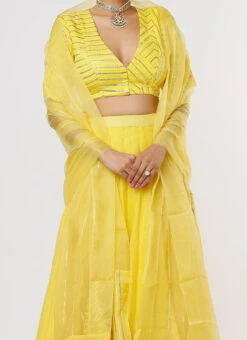 Yellow Art Silk Chanderi Umbrella Lehenga Party Wear