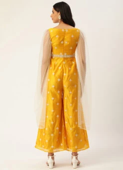 Yellow Art Silk Embroidered Jumpsuit Party Wear -C Bazaar Shop Yellow Art Silk Embroidered Jumpsuit DRBS02209681 b
