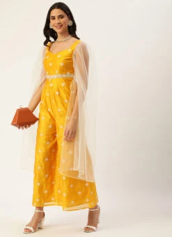 Yellow Art Silk Embroidered Jumpsuit Party Wear -C Bazaar Shop Yellow Art Silk Embroidered Jumpsuit DRBS02209681 u