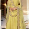 Yellow Banarasi Art Silk Embroidered N Stones Anarkali Suit Wedding Wear
