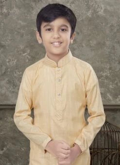 Yellow Blended Cotton Kids Boys Kurta Pyjama Party Wear -C Bazaar Shop Yellow Blended Cotton Kids Boys Kurta Pyjama KDBMSGR770 b