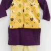 Yellow Brocade Jacket With Purple Kurta And Chudid