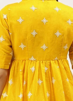 Yellow Chanderi Cotton Tiered Dress Festive Wear -C Bazaar Shop Yellow Chanderi Cotton Tiered Dress DRBS02205872 rrc2