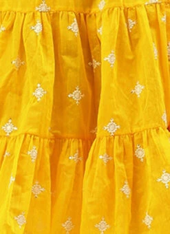 Yellow Chanderi Cotton Tiered Dress Festive Wear -C Bazaar Shop Yellow Chanderi Cotton Tiered Dress DRBS02205872 rrc4