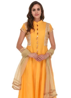 Yellow Chanderi Silk Anarkali Suit Party Wear -C Bazaar Shop Yellow Chanderi Silk Anarkali Suit SLDRRWRS400 b