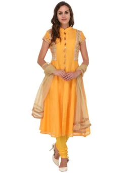 Yellow Chanderi Silk Anarkali Suit Party Wear -C Bazaar Shop Yellow Chanderi Silk Anarkali Suit SLDRRWRS400 u