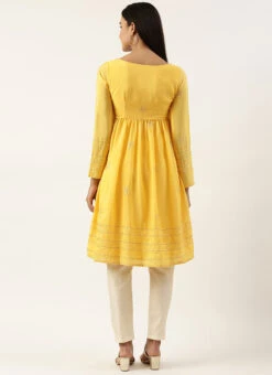 Yellow Chinnon Embroidered Kurta Set Festive Wear -C Bazaar Shop Yellow Chinnon Embroidered Kurta Set KSBS02205088 b