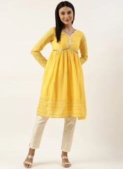 Yellow Chinnon Embroidered Kurta Set Festive Wear -C Bazaar Shop Yellow Chinnon Embroidered Kurta Set KSBS02205088 u