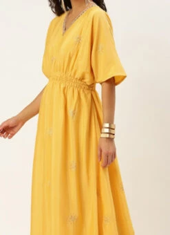 Yellow Chinon Kaftan Dress Festive Wear