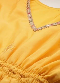 Yellow Chinon Kaftan Dress Festive Wear -C Bazaar Shop Yellow Chinon Kaftan Dress DRBS02204754 rrc1