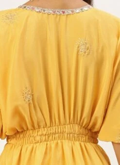 Yellow Chinon Kaftan Dress Festive Wear -C Bazaar Shop Yellow Chinon Kaftan Dress DRBS02204754 rrc2
