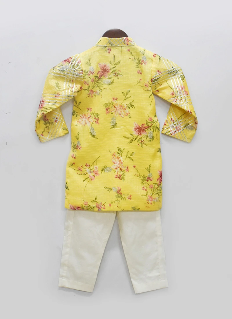 Yellow Cotton Gotta Kurta Pyjama 3 Yellow Cotton Gotta Kurta Pyjama - Image 3