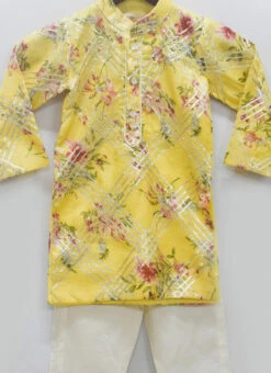 Yellow Cotton Gotta Kurta Pyjama