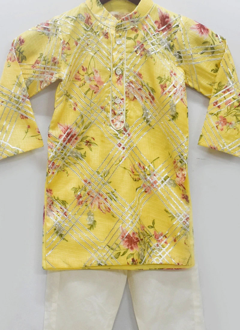 Yellow Cotton Gotta Kurta Pyjama 1 Yellow Cotton Gotta Kurta Pyjama