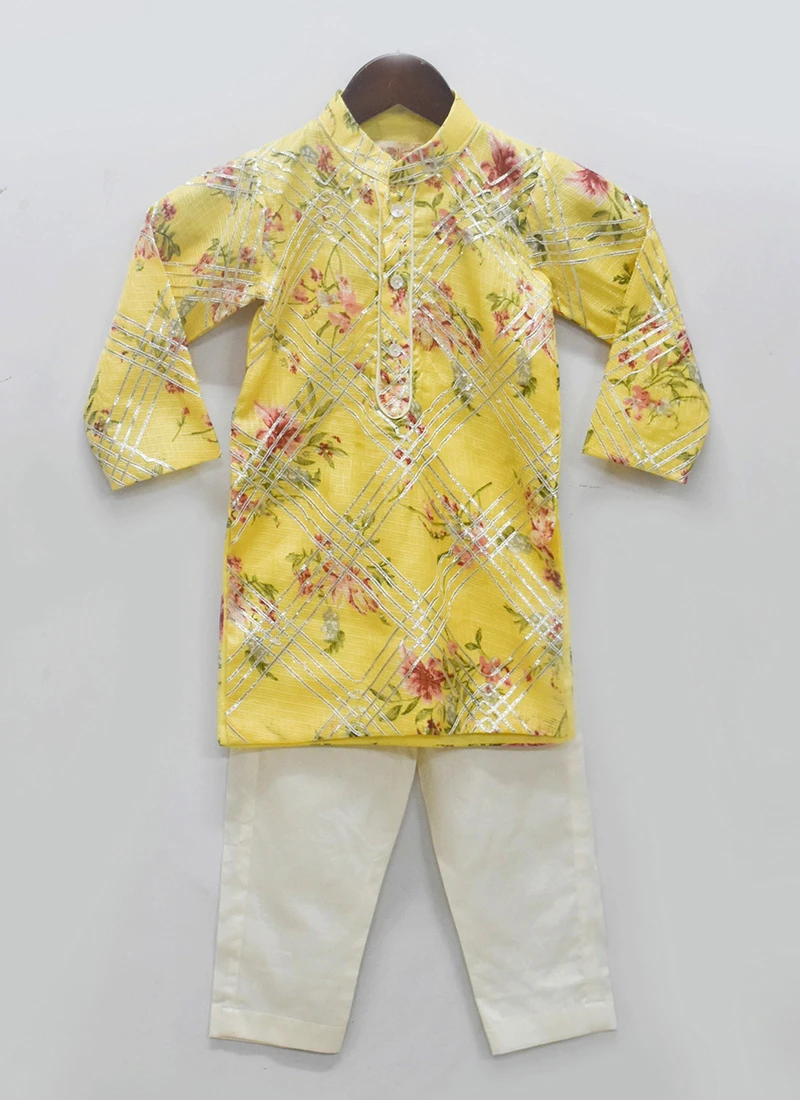 Yellow Cotton Gotta Kurta Pyjama 2 Yellow Cotton Gotta Kurta Pyjama - Image 2