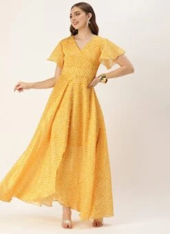 Yellow Digital Print High N Low Style Dress After Six Wear -C Bazaar Shop Yellow Digital Print High N Low Style Dress DRBS02306371 u