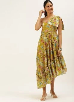 Yellow Digital Printed Dress After Six Wear -C Bazaar Shop Yellow Digital Printed Dress DRBS02208547 u